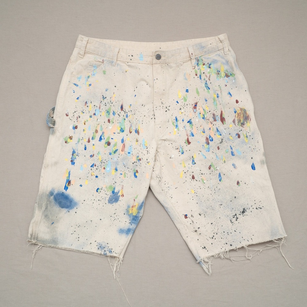 Vintage Dickies Painters Paint Splatter Cut Off Shorts Distressed Cargo 34